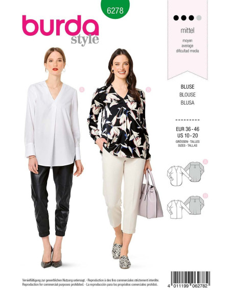 Patrón de blusa con cuello en V - Burda 6278