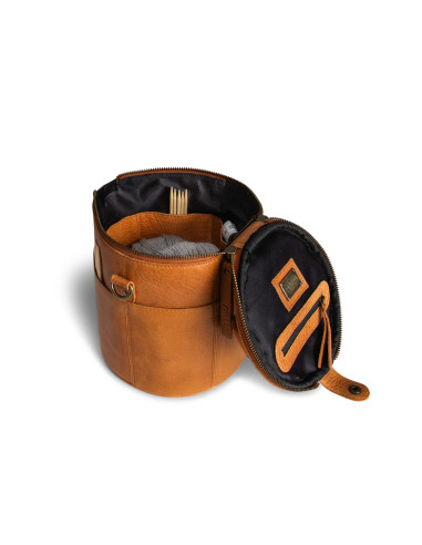 Sac de rangement en cuir pour le tricot Muud Saturn édition limitée - Whisky