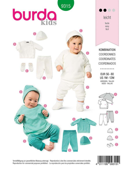 Patrón de gorro, pantalón y chaqueta sudadera - Burda 9315