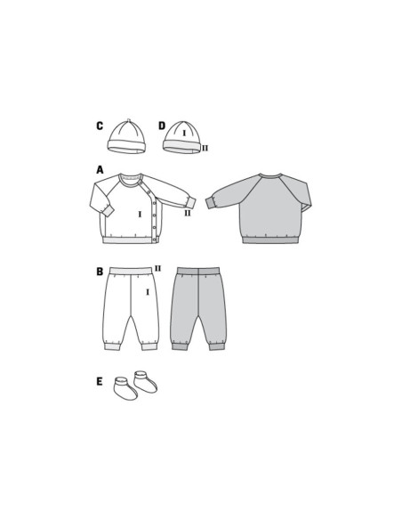Patrón de gorro, pantalón y chaqueta sudadera - Burda 9315