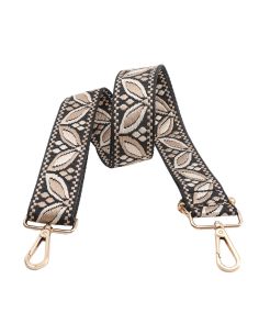 Sangle de sac avec mousquetons - Feuilles beige fond noir