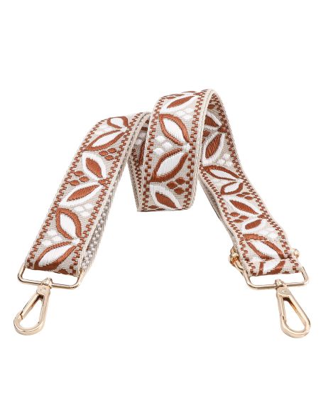 Sangle de sac avec mousquetons - Feuilles marron fond beige