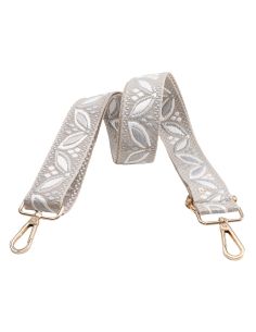 Sangle de sac avec mousquetons - Feuilles grise fond beige