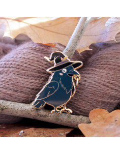 Pin's support de marqueur de maille - L'assistant de la sorcière - Corbeau