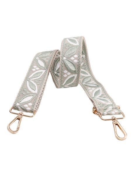 Sangle de sac avec mousquetons - Feuilles amande fond beige