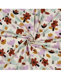Tissu popeline de coton Jennifer Bouron - Fleurs marron sur fond naturel