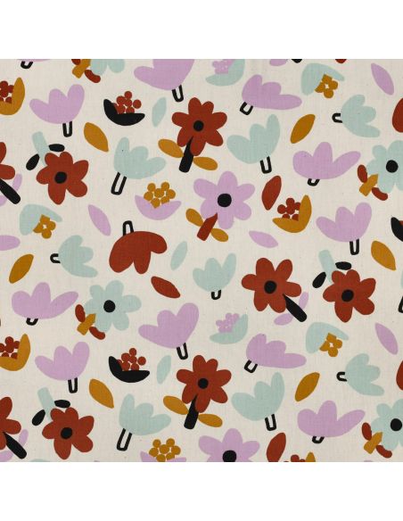 Tissu popeline de coton Jennifer Bouron - Fleurs marron sur fond naturel
