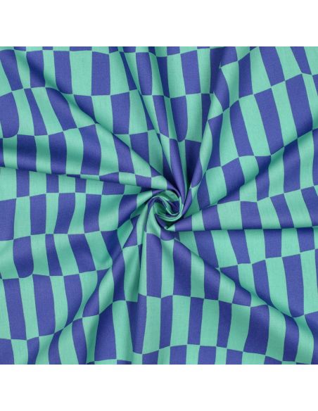 Tissu popeline de coton Jennifer Bouron - Carreaux bleu et menthe