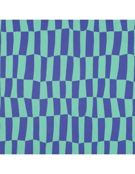 Tissu popeline de coton Jennifer Bouron - Carreaux bleu et menthe
