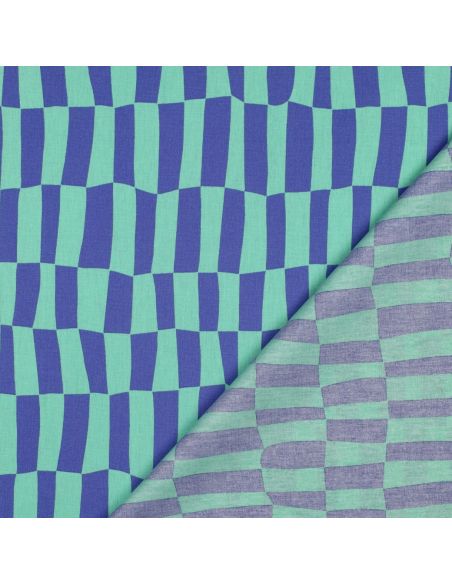 Tissu popeline de coton Jennifer Bouron - Carreaux bleu et menthe
