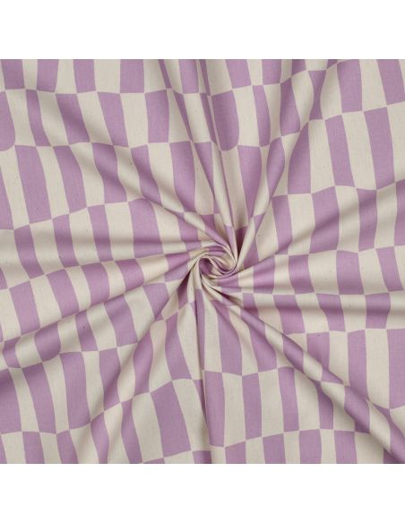 Tissu popeline de coton Jennifer Bouron - Carreaux naturel et parme