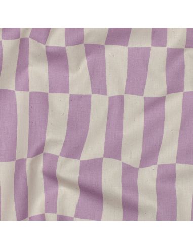Tissu popeline de coton Jennifer Bouron - Carreaux naturel et parme