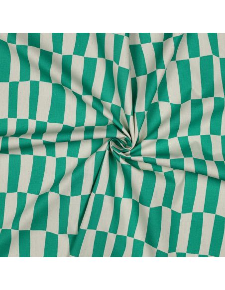 Tissu popeline de coton Jennifer Bouron - Carreaux naturel et vert