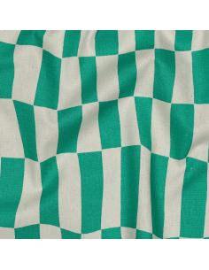 Tissu popeline de coton Jennifer Bouron - Carreaux naturel et vert 2