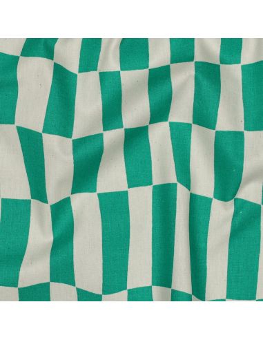 Tissu popeline de coton Jennifer Bouron - Carreaux naturel et vert