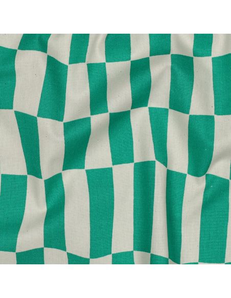Tissu popeline de coton Jennifer Bouron - Carreaux naturel et vert