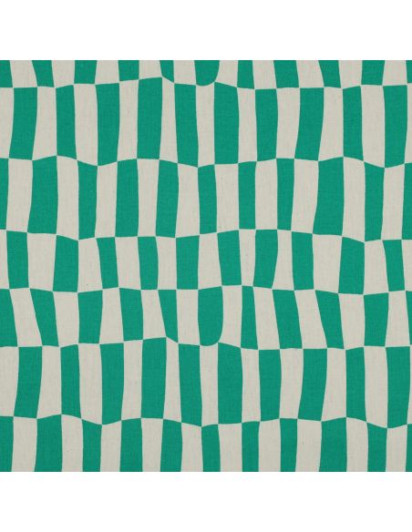 Tissu popeline de coton Jennifer Bouron - Carreaux naturel et vert