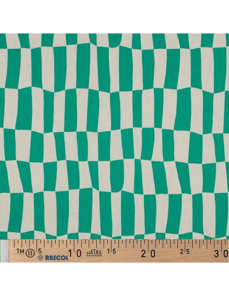 Tissu popeline de coton Jennifer Bouron - Carreaux naturel et vert