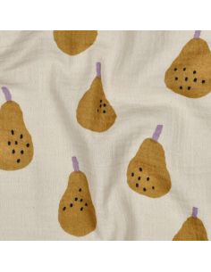 Tissu double gaze imprimé Jennifer Bouron - Poires ocre sur fond naurel 2