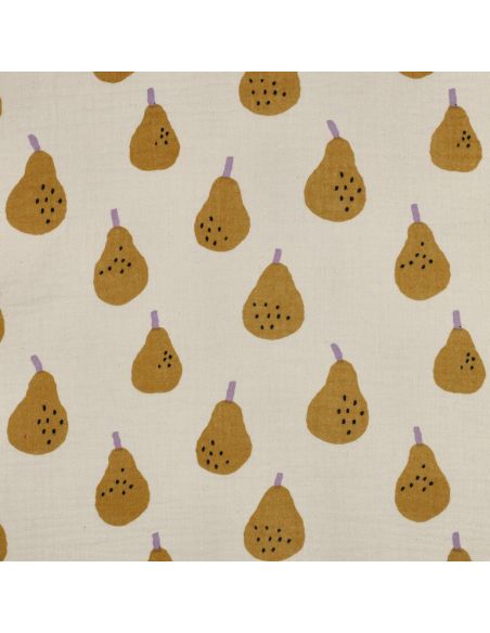 Tissu double gaze imprimé Jennifer Bouron - Poires ocre sur fond naurel