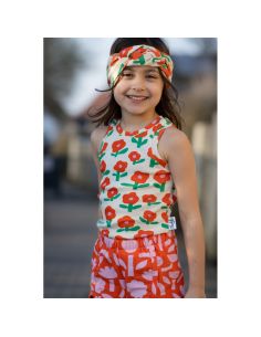 Tissu jersey coton maille côtelé Jennifer Bouron - Fleurs orange sur fond naturel 2