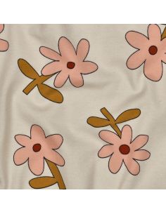 Tissu jersey imprimé Jennifer Bouron - Fleurs pêche sur fond naturel 2