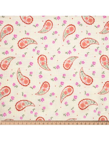 Tissu double gaze imprimé - Bandana écru