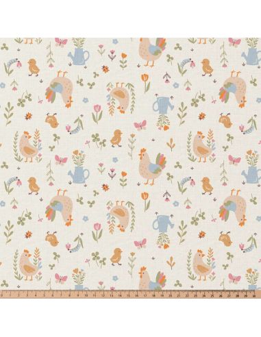 Tissu popeline de coton - Cocotte écru