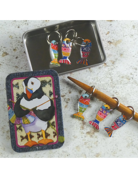 Set de 6 anneaux marqueurs de maille - Pingouin et poissons