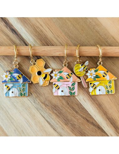 Lot de 5 anneaux marqueurs de maille - Abeilles
