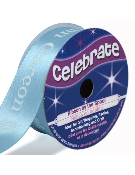 Cinta de satén Celebrate azul cielo impresa niño - 25 mm x 3 metros