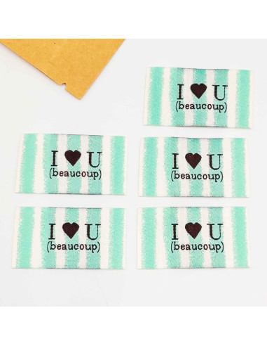 Lot de 5 étiquettes tissées à coudre I Love You