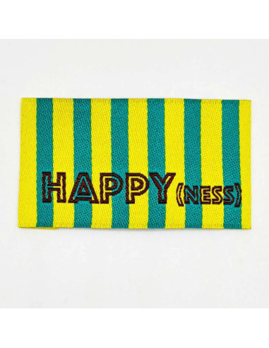 Lot de 5 étiquettes tissées à coudre HAPPY(ness) rayures jaune vert