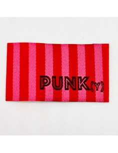 Lot de 5 étiquettes tissées à coudre PUNK(y) rayures roses 2