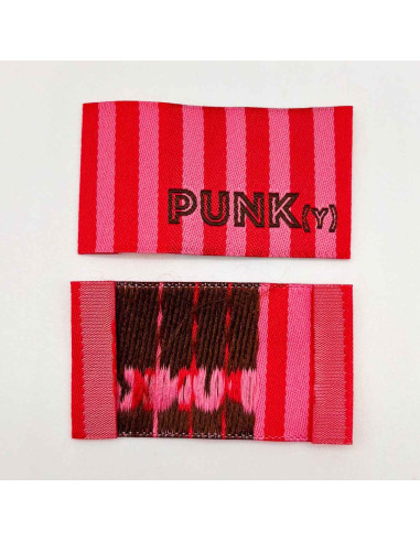 Lot de 5 étiquettes tissées à coudre PUNK(y) rayures roses