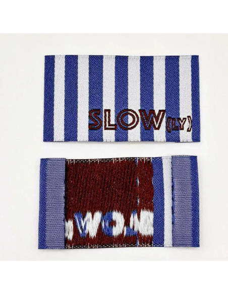 Lot de 5 étiquettes tissées à coudre SLOW(ly) rayures bleues
