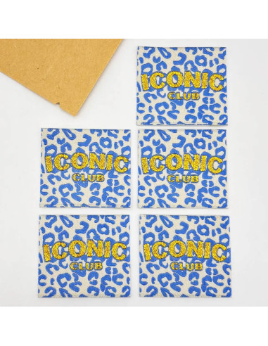 Lot de 5 étiquettes tissées à coudre Iconic Club - Blanc et bleu