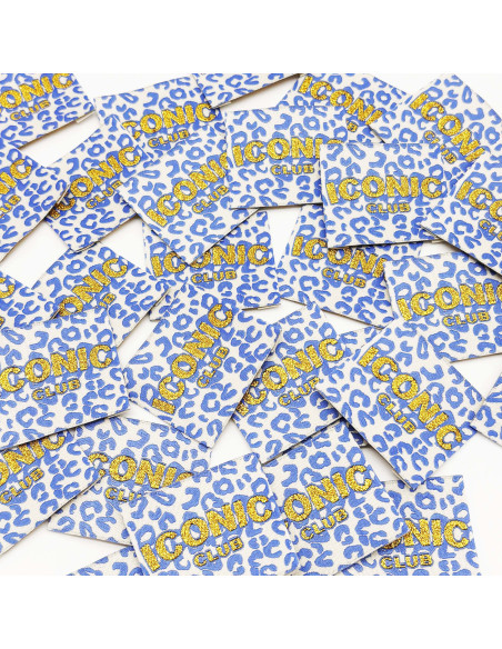 Lot de 5 étiquettes tissées à coudre Iconic Club - Blanc et bleu