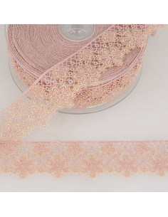 Encaje flores lurex - Rosa y beige