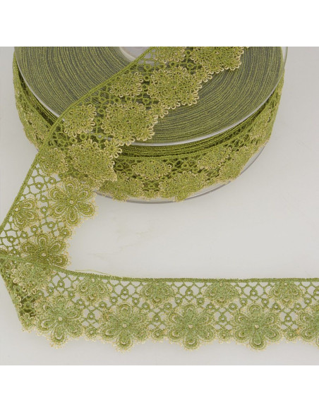 Encaje de flores lurex - Caqui y beige