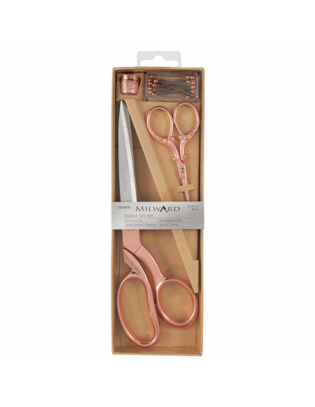 Juego de tijeras de costura y bordado, dedal y alfileres - Oro rosa