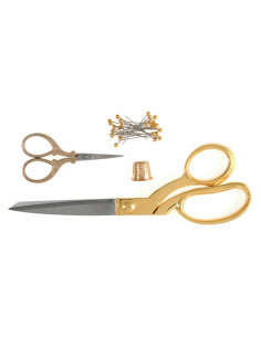 Estuche de tijeras de costura y bordado, dedal y alfileres - Oro 2