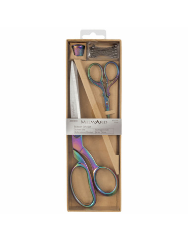 Estuche de tijeras de costura y bordado, dedal y alfileres - Arcoíris