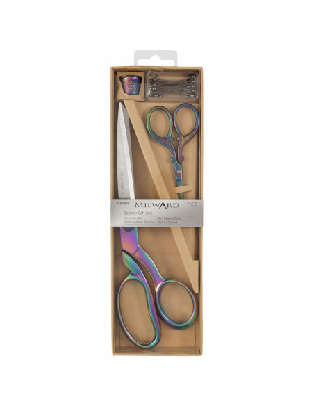 Estuche de tijeras de costura y bordado, dedal y alfileres - Arcoíris