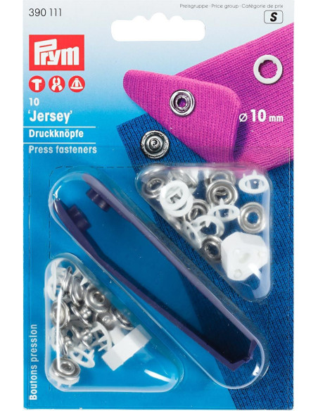 Caja de 10 botones de presión jersey Blanco con herramienta de 10 mm