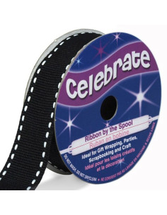 Cinta grosgrain Celebrate negra con puntos - 15 mm x 4 m