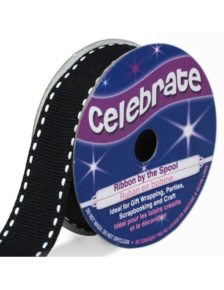 Cinta grosgrain Celebrate negra con puntos - 15 mm x 4 m