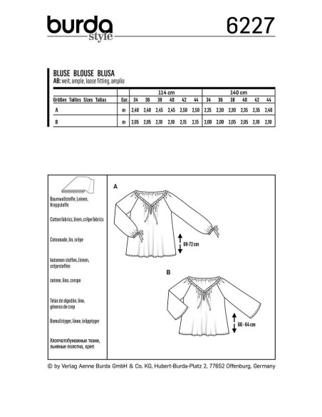 Patrón de blusa - Burda 6227