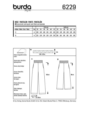 Patrón de pantalón - Burda 6229