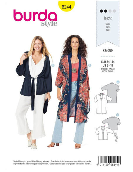 Patrón de kimono - Burda 6244